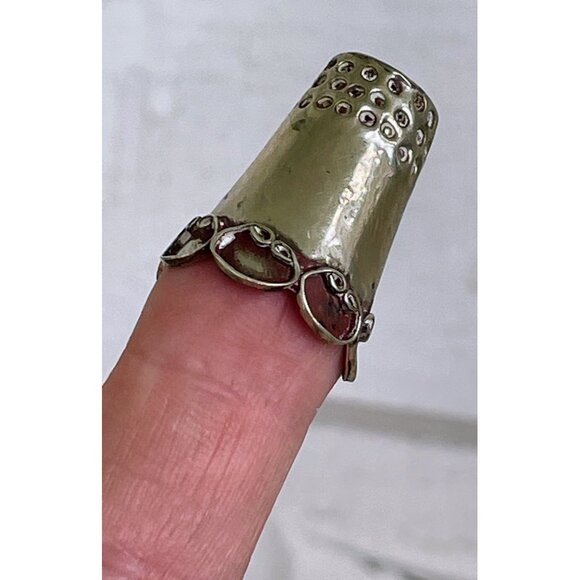 Vintage lot 2 Thimbles Ornate Taxco Mexico Sterling Alpaca silver - Picture 11 of 15